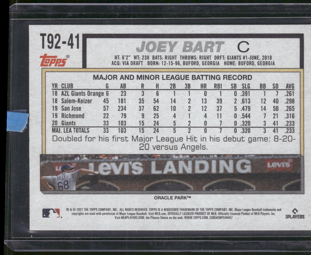 2021 Topps Update #T92-41 Joey Bart 1992 Topps Redux