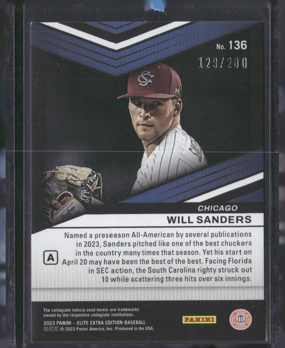 2023 Panini Elite Extra Edition #136 Will Sanders Prime Numbers A #/200