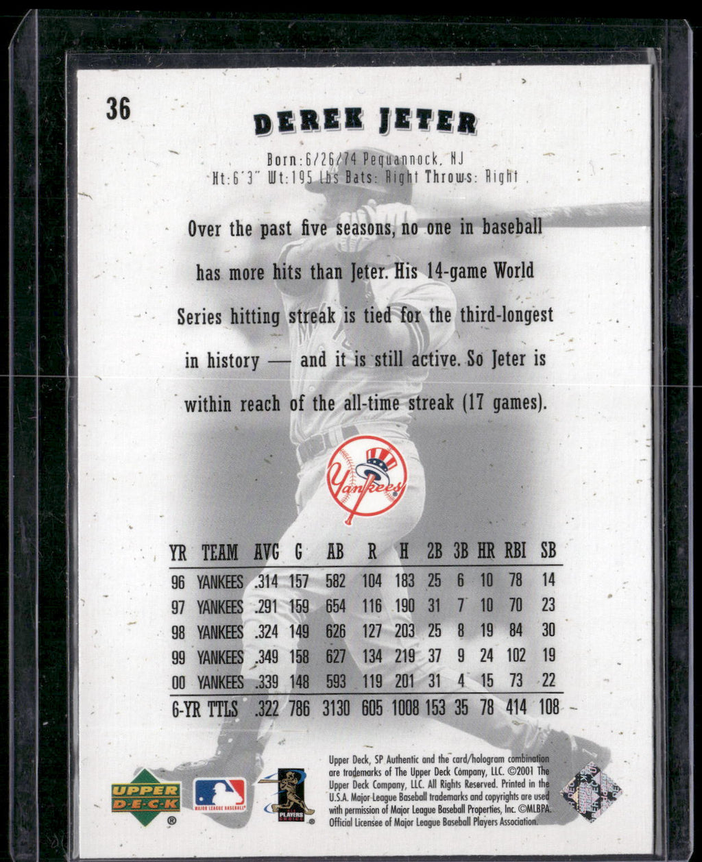 2001 SP Authentic #36 Derek Jeter