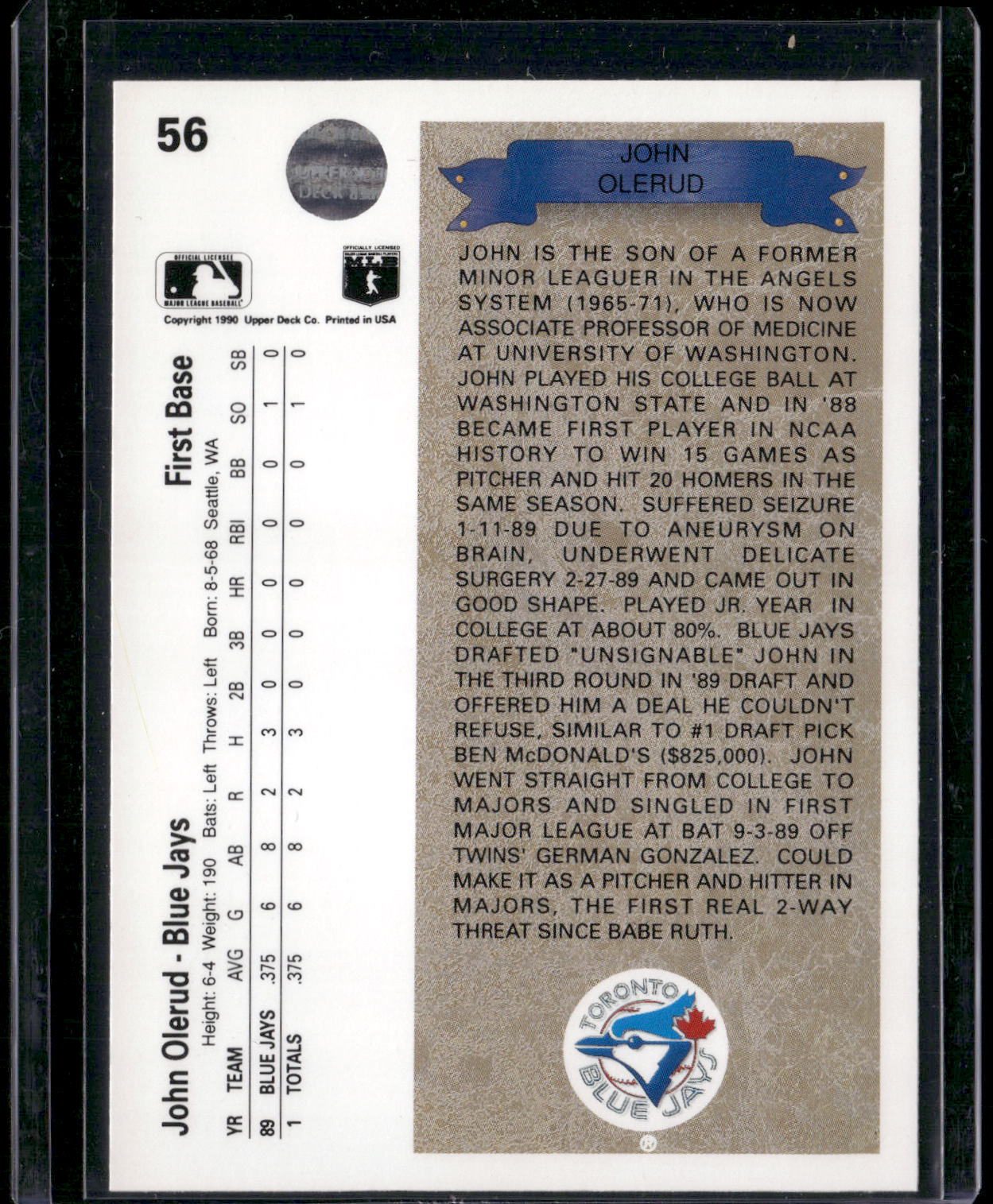 1990 Upper Deck #56 John Olerud