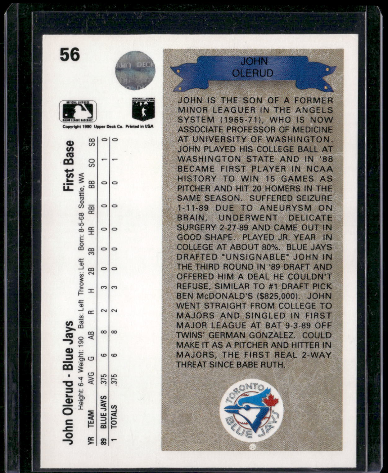 1990 Upper Deck #56 John Olerud