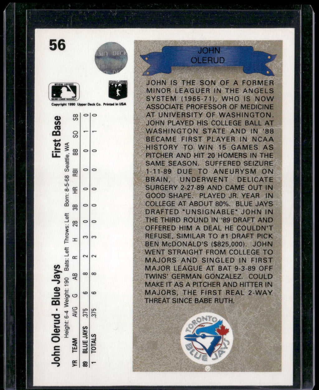 1990 Upper Deck #56 John Olerud