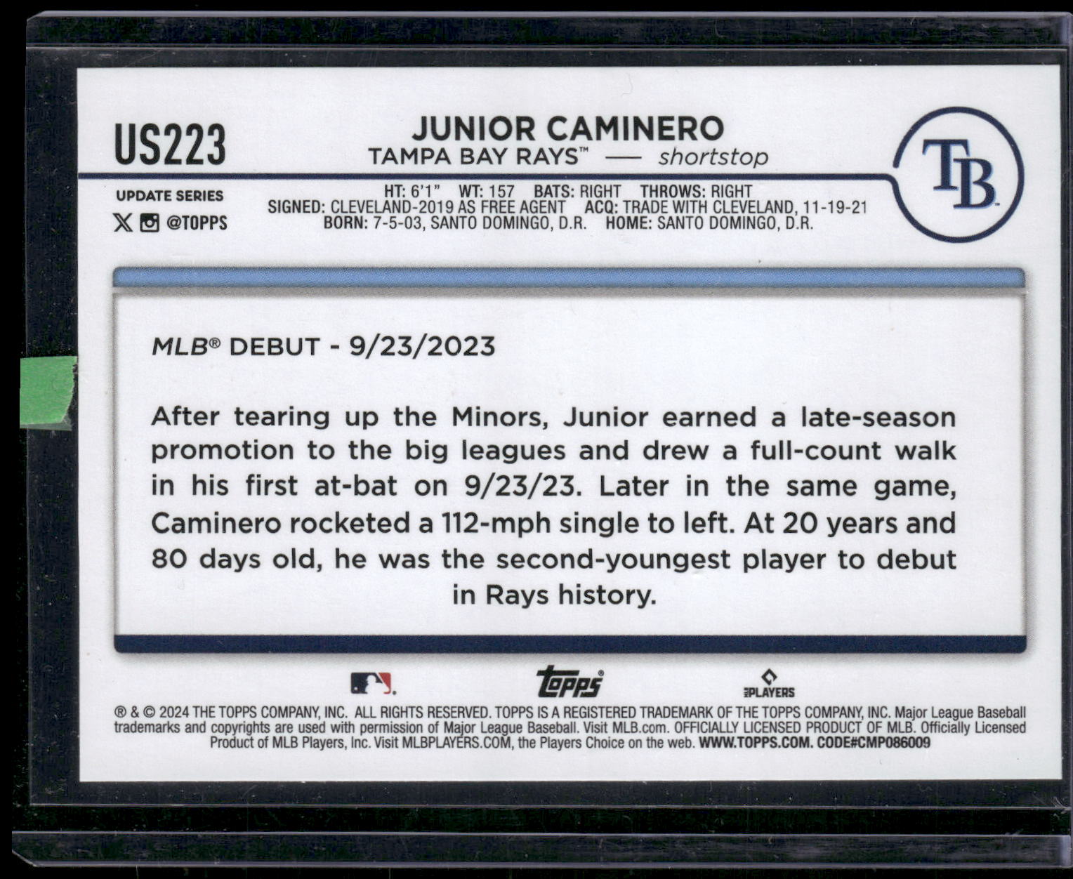 2024 Topps Update #US223 Junior Caminero