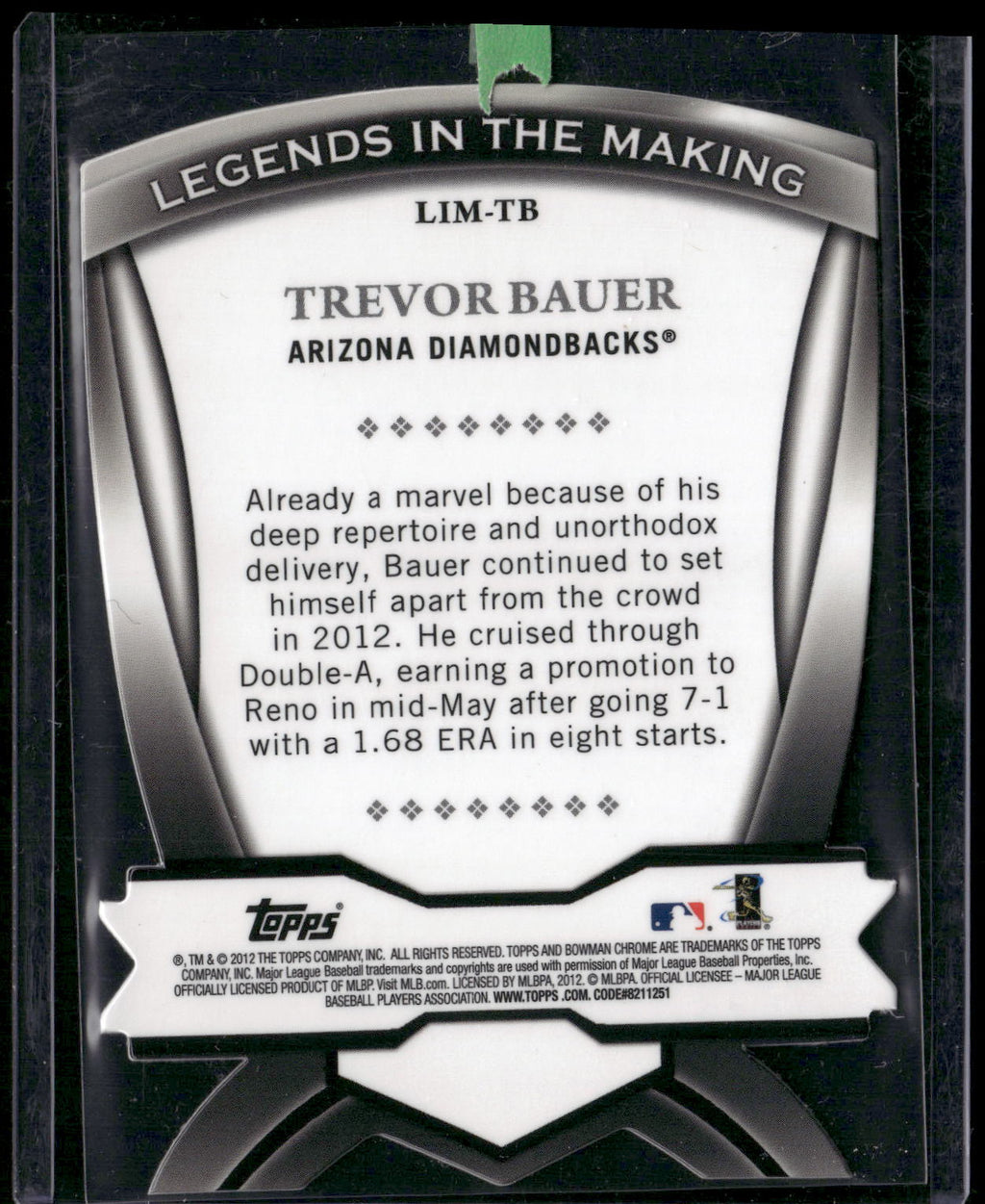 2012 Bowman Chrome #LIM-TB Trevor Bauer Legends In The Making Die Cuts