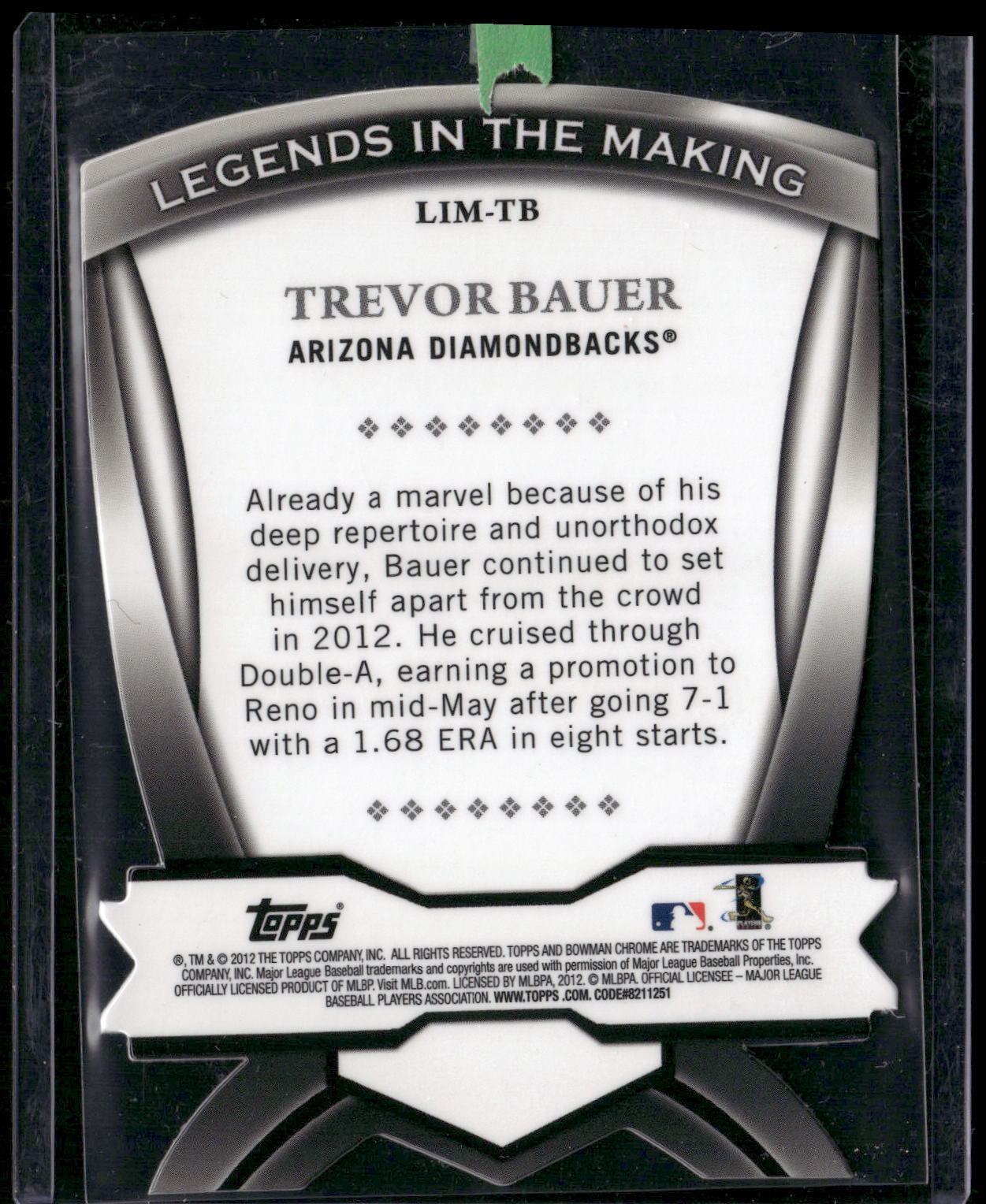 2012 Bowman Chrome #LIM-TB Trevor Bauer Legends In The Making Die Cuts