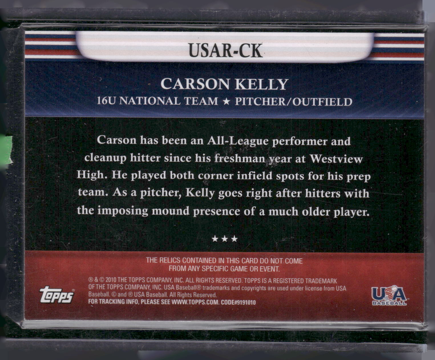 2010 Topps USA Baseball #USAR-CK Carson Kelly Triple Jerseys