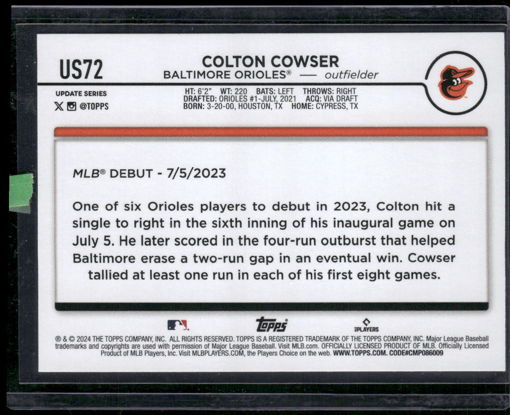 2024 Topps Update #US72 Colton Cowser