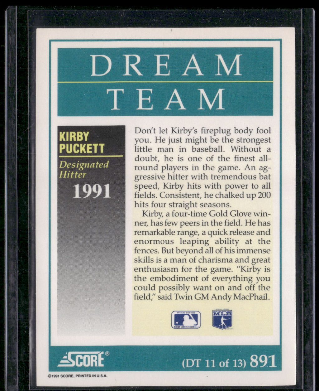 1991 Score #891 Kirby Puckett
