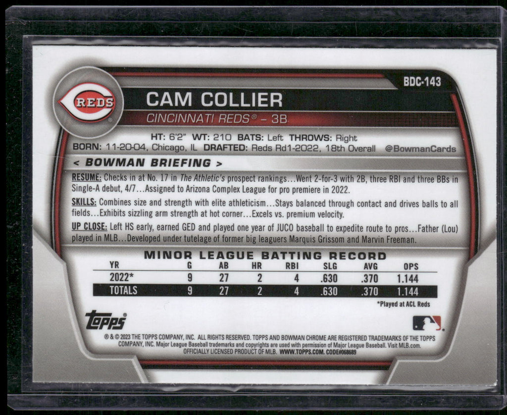 2023 Bowman Draft #BDC-143 Cam Collier Chrome Sky Blue Refractor