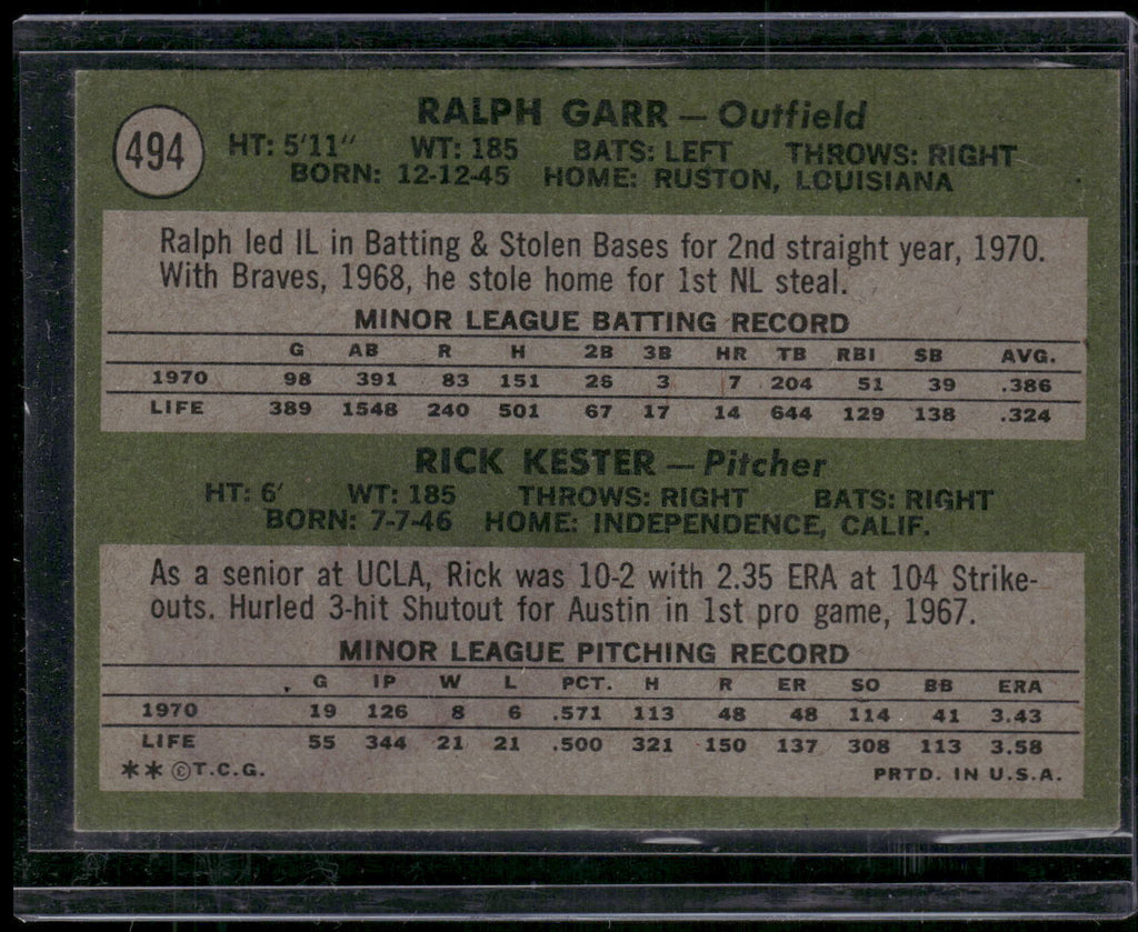 1971 Topps #494 Braves 1971 Rookie Stars (Ralph Garr / Rick Kester)
