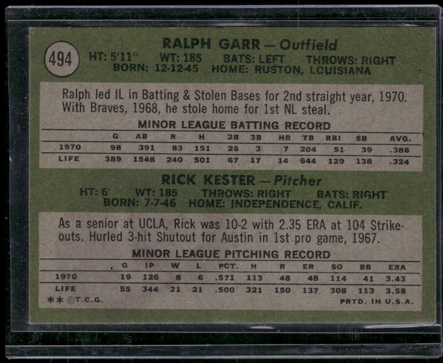 1971 Topps #494 Braves 1971 Rookie Stars (Ralph Garr / Rick Kester)