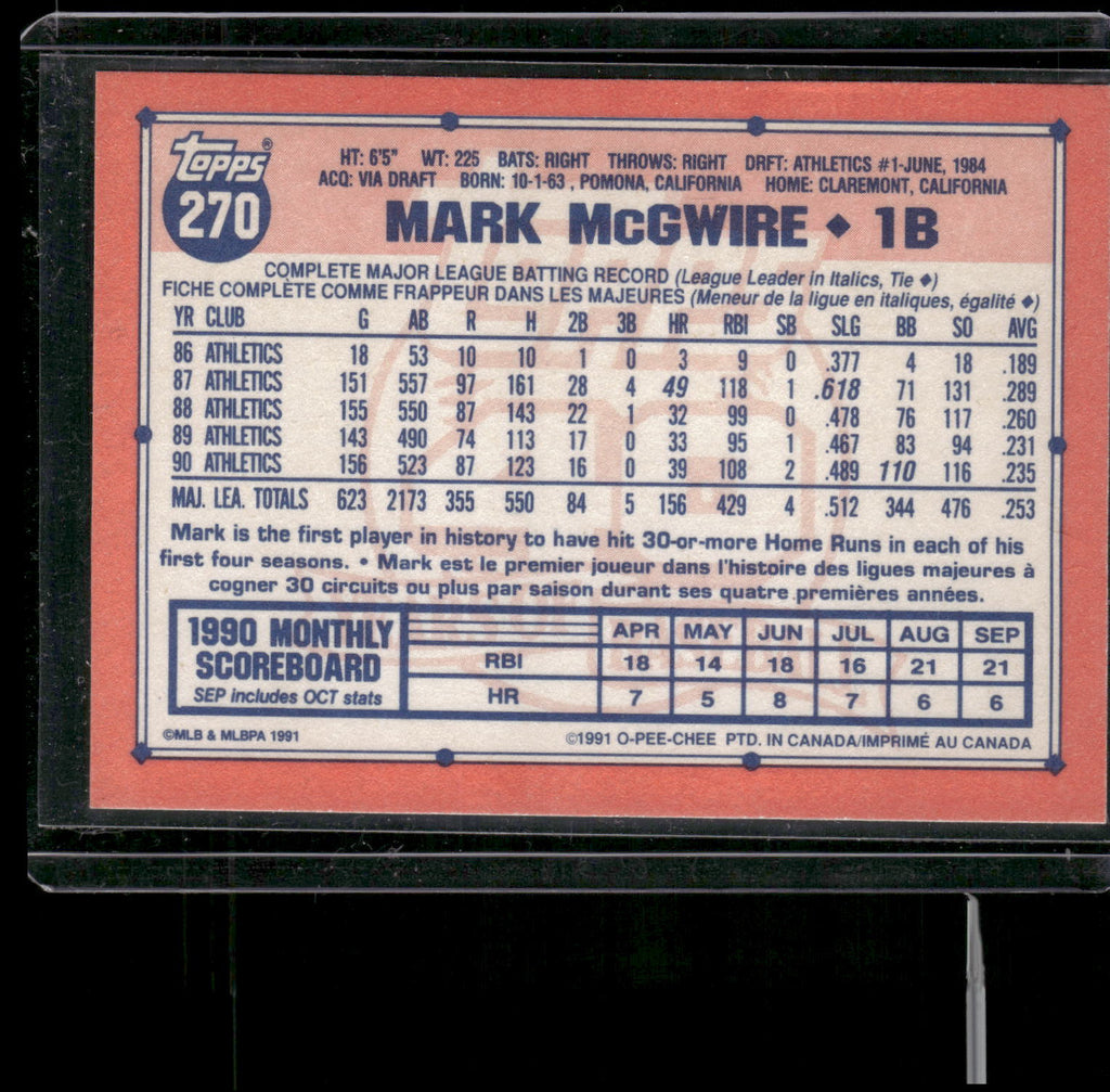 1991 Topps #270 Mark McGwire