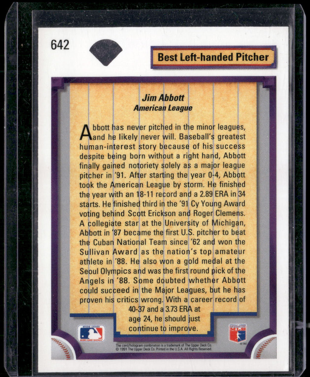 1992 Upper Deck #642 Jim Abbott