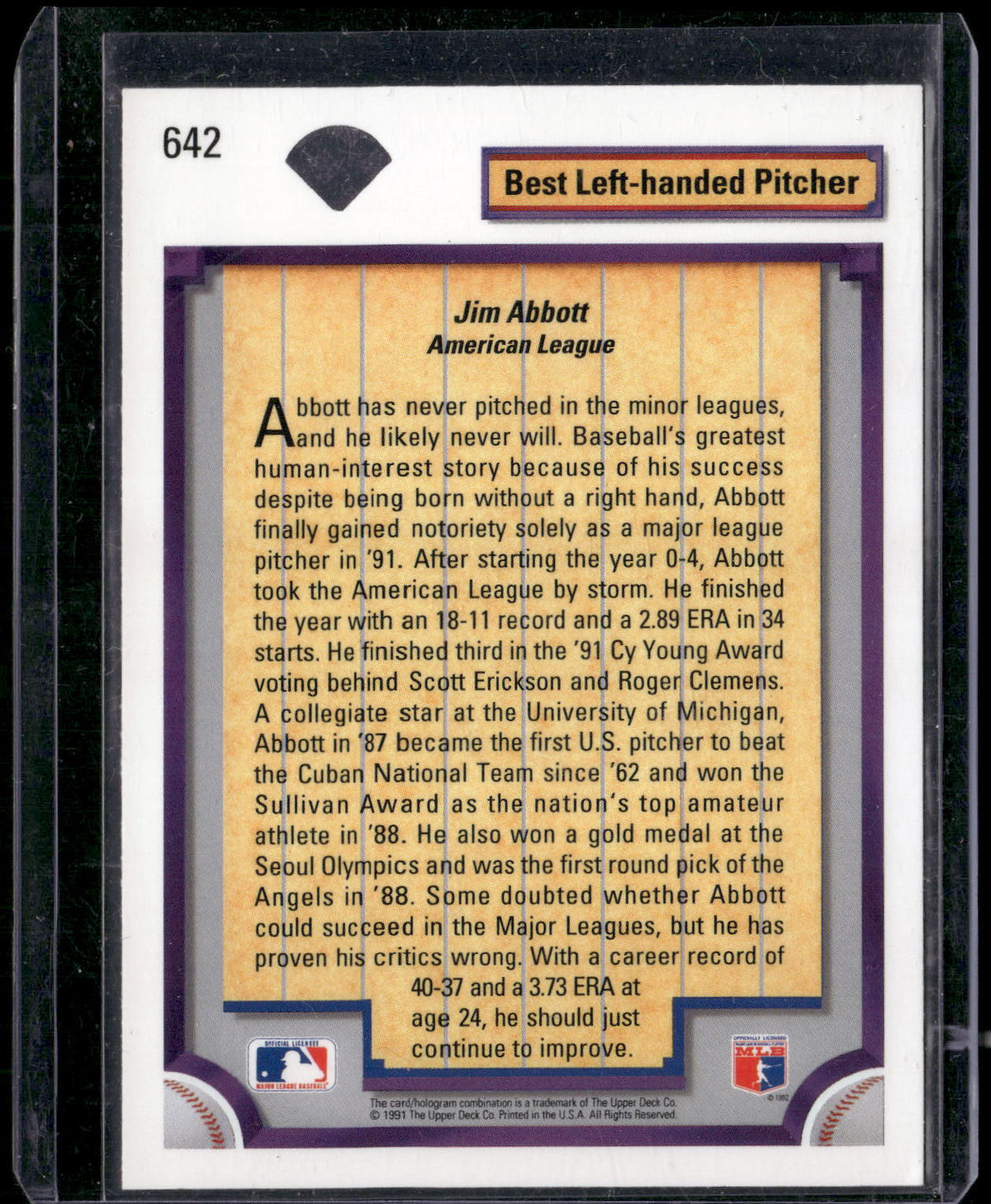 1992 Upper Deck #642 Jim Abbott