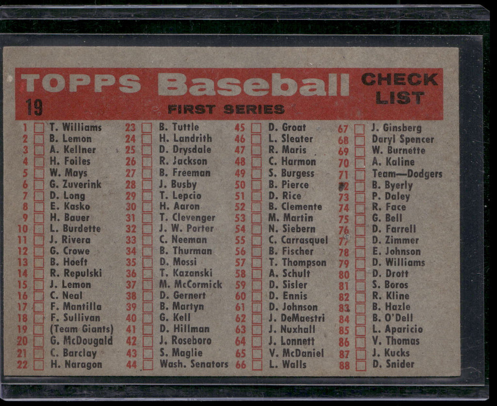 1958 Topps #19 New York Giants