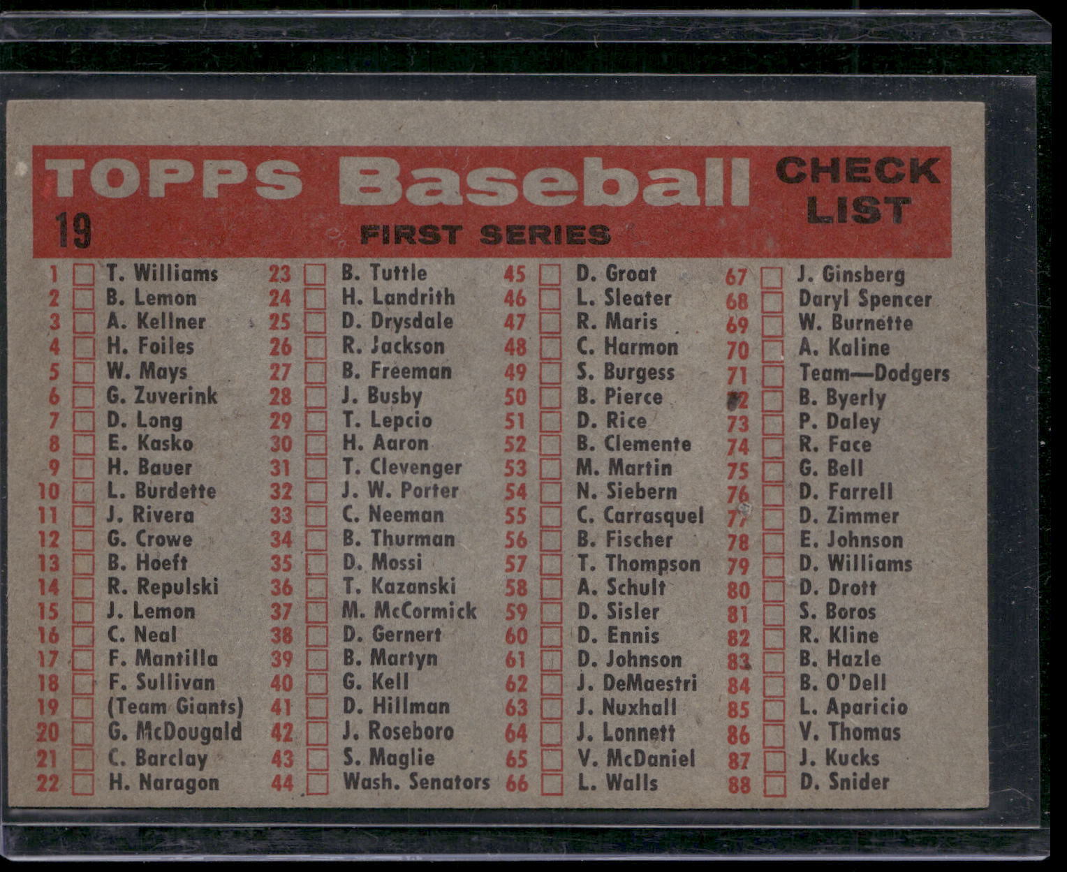 1958 Topps #19 New York Giants