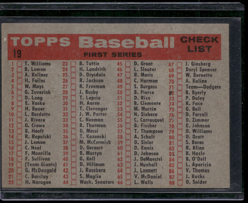 1958 Topps #19 New York Giants