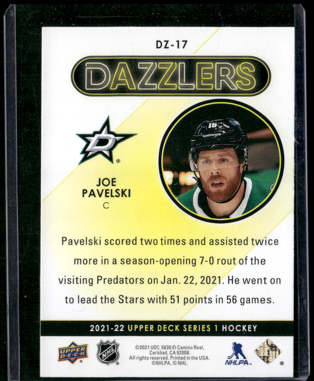 2021-22 Upper Deck #DZ-17 Joe Pavelski Dazzlers Blue