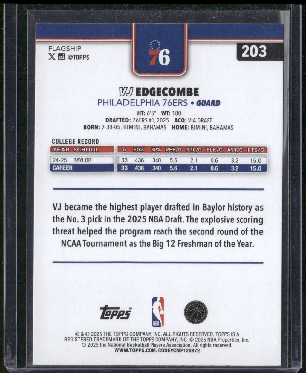 2025-26 Topps #203 VJ Edgecombe