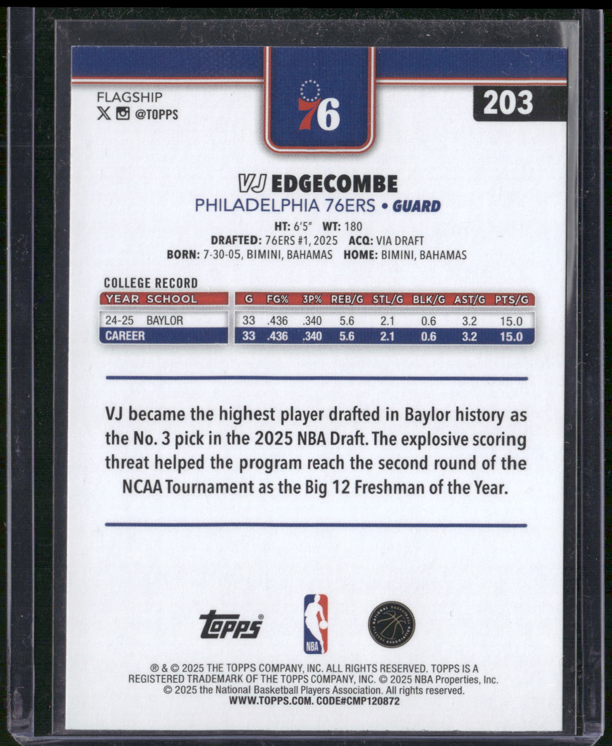 2025-26 Topps #203 VJ Edgecombe