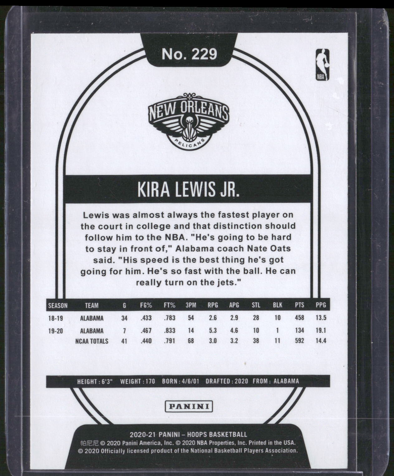 2020-21 Hoops #229 Kira Lewis Jr.