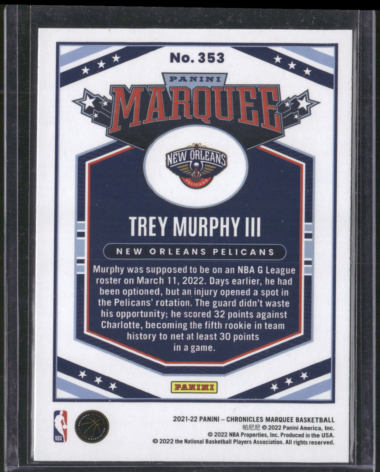 2021-22 Panini Chronicles #353 Trey Murphy III