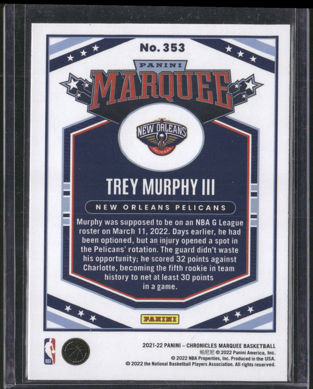 2021-22 Panini Chronicles #353 Trey Murphy III