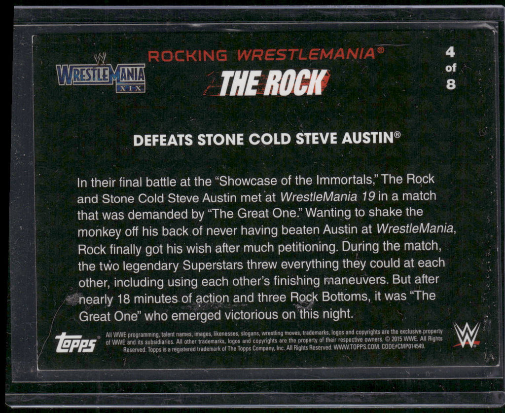 2015 Topps WWE Road to Wrestlemania #4 Rock Defeats Stone Cold Steve Austin