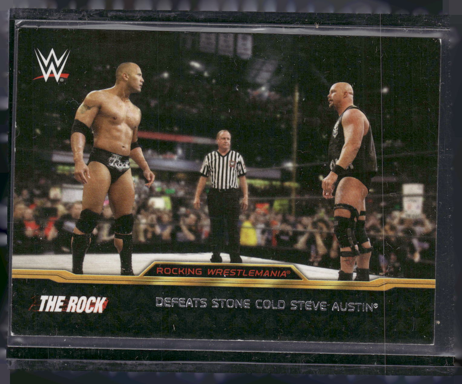 2015 Topps WWE Road to Wrestlemania #4 Rock Defeats Stone Cold Steve Austin
