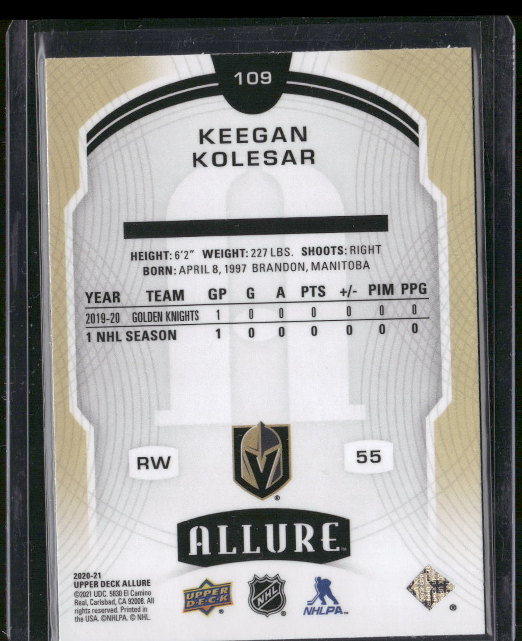 2020-21 Upper Deck Allure #109 Keegan Kolesar