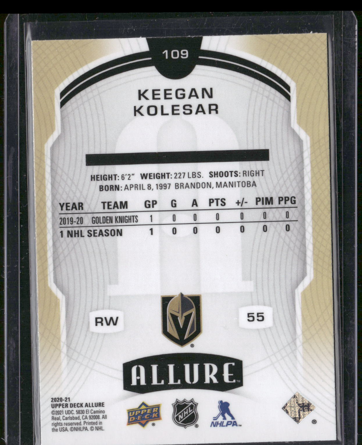 2020-21 Upper Deck Allure #109 Keegan Kolesar