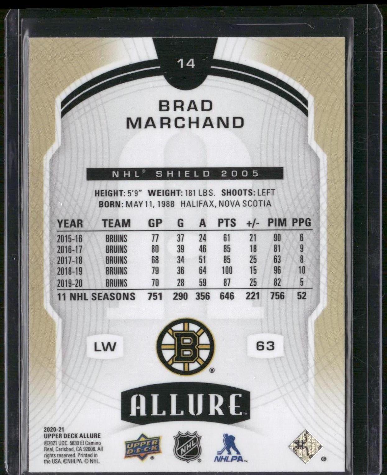2020-21 Upper Deck Allure #14 Brad Marchand 2005 Shield