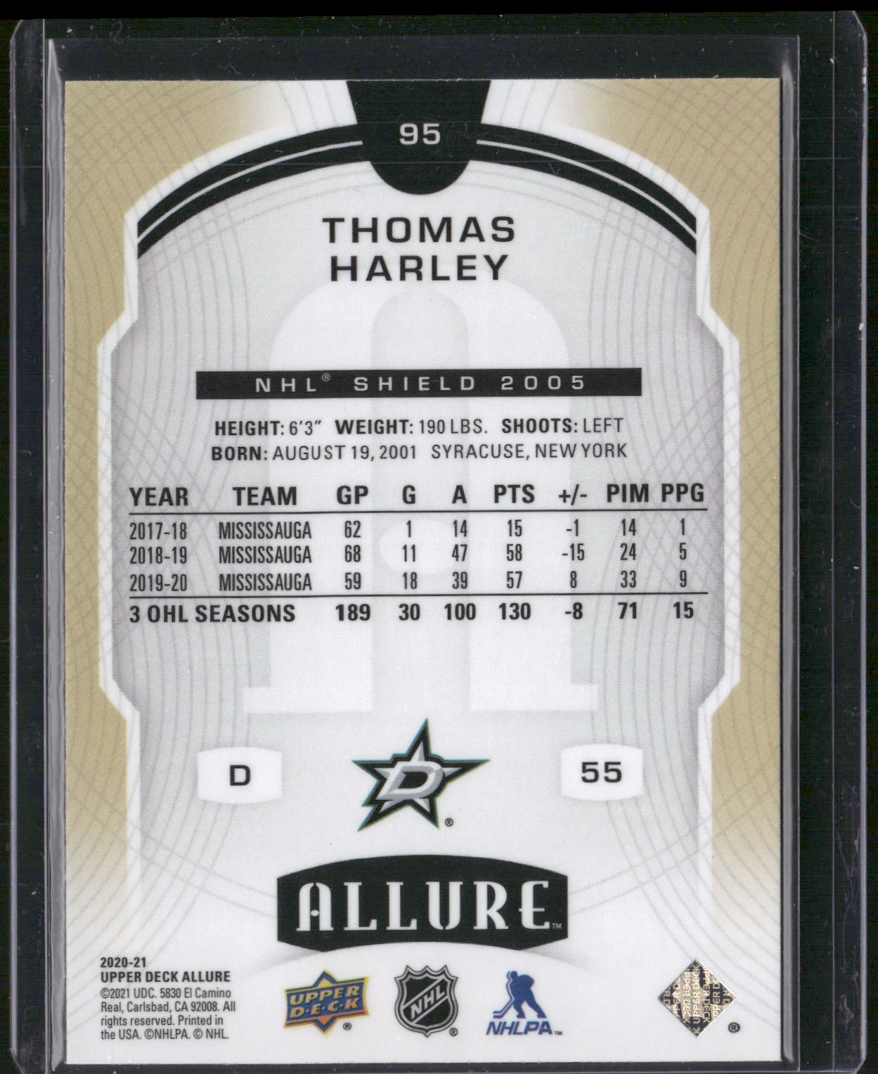 2020-21 Upper Deck Allure #95 Thomas Harley 2005 Shield