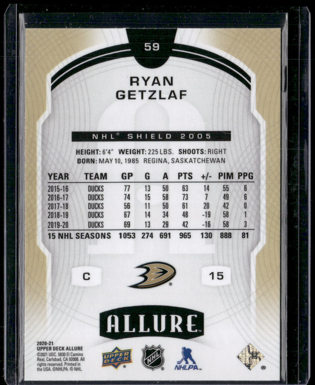 2020-21 Upper Deck Allure #59 Ryan Getzlaf 2005 Shield