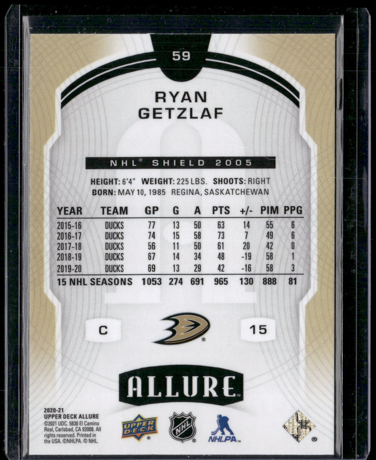 2020-21 Upper Deck Allure #59 Ryan Getzlaf 2005 Shield