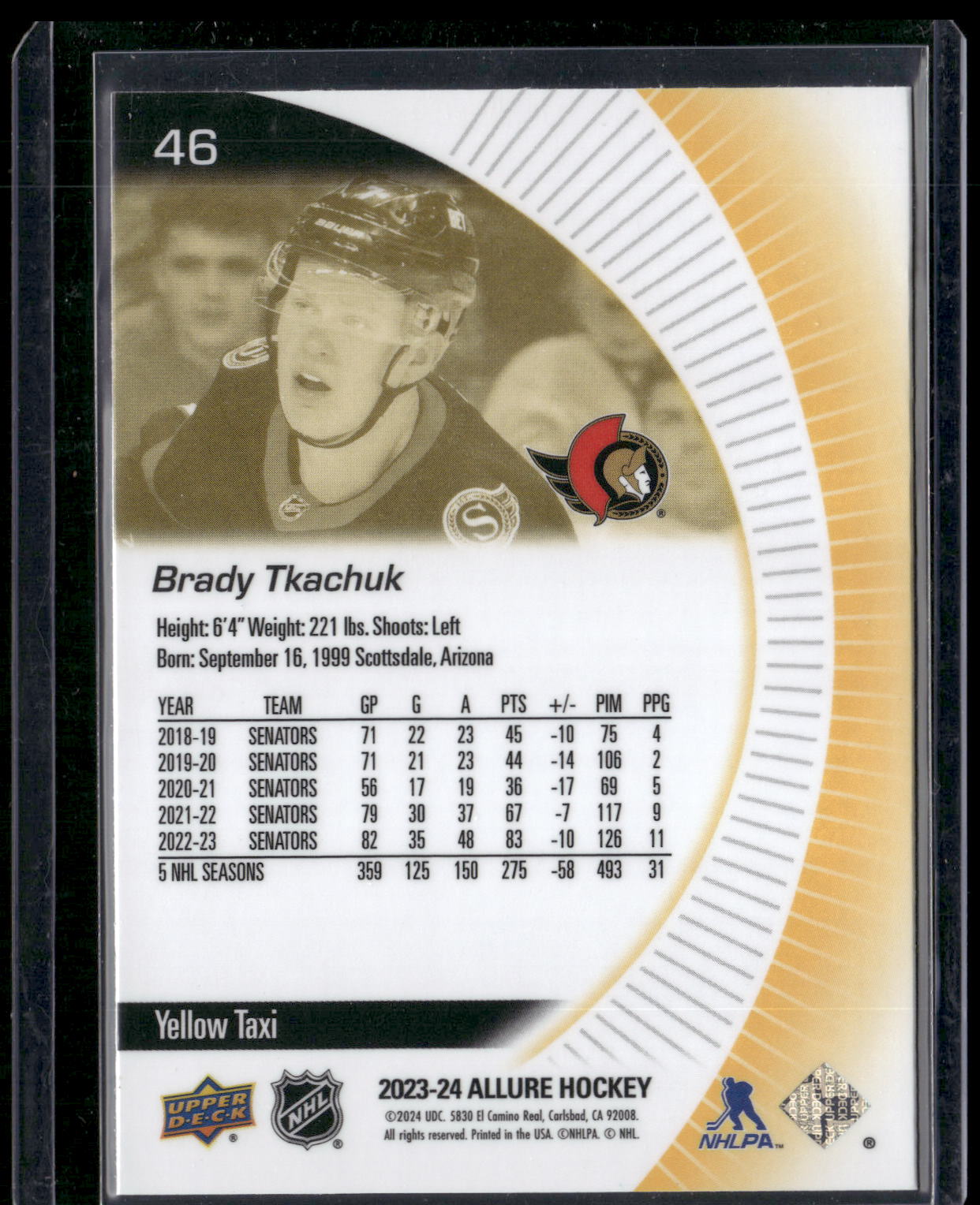 2023-24 Upper Deck Allure #46 Brady Tkachuk Yellow Taxi