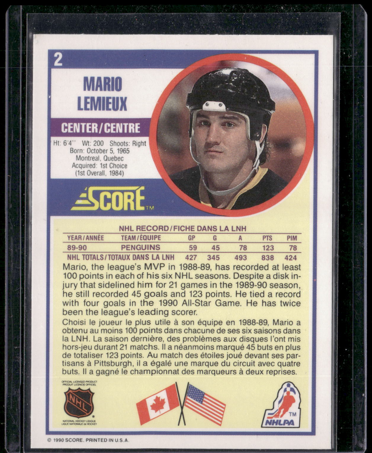 1990-91 Score American #2 Mario Lemieux
