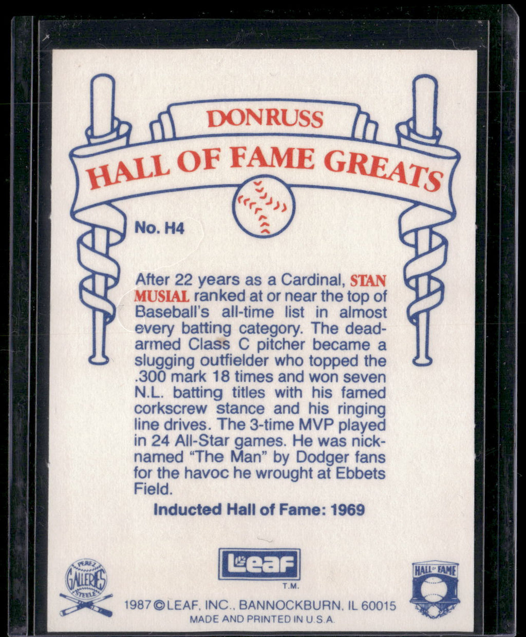 1987 Leaf Candy City Team Hall of Fame Greats #H4 Stan Musial