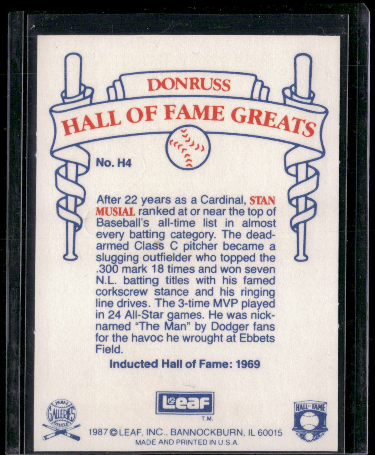 1987 Leaf Candy City Team Hall of Fame Greats #H4 Stan Musial