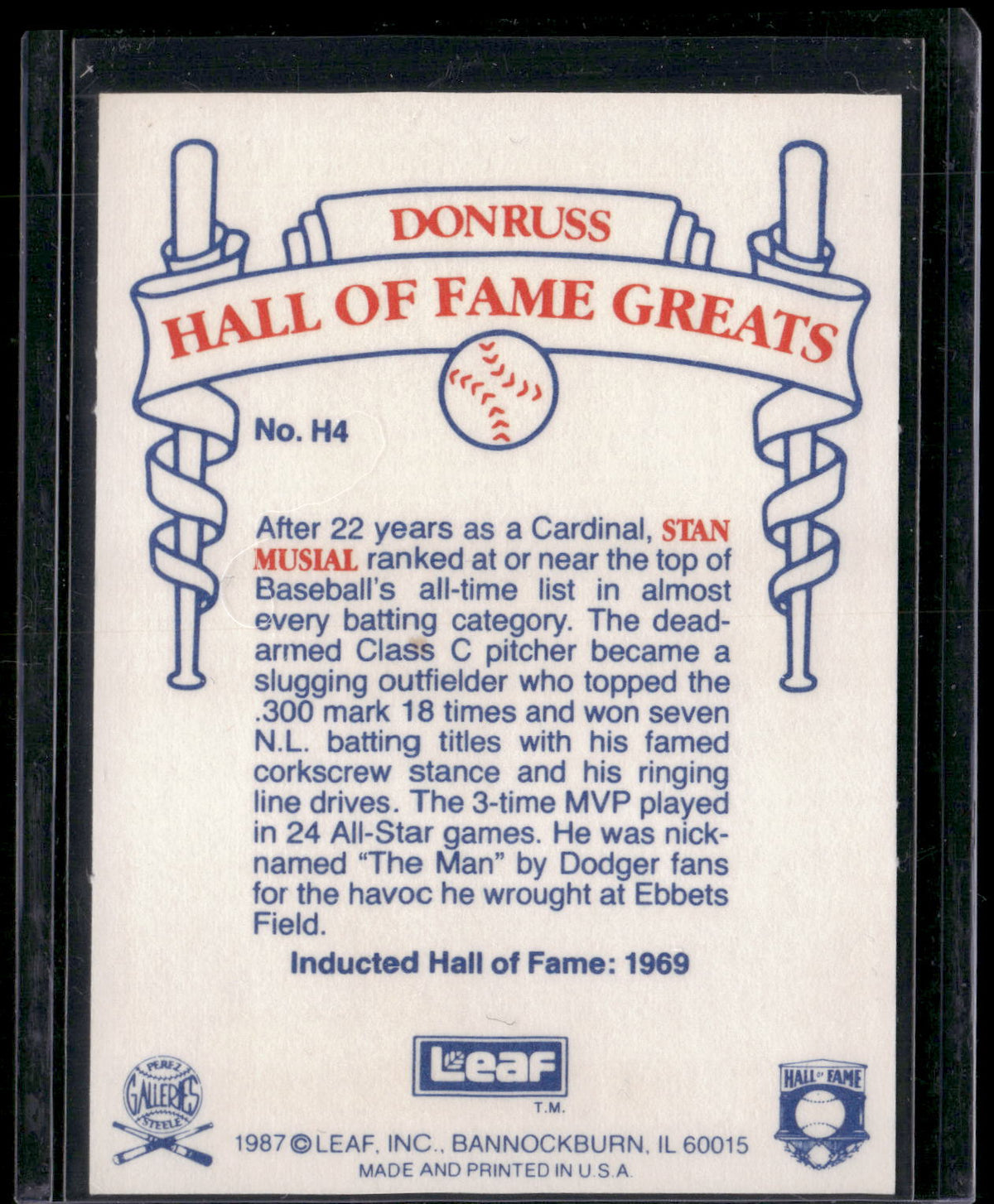 1987 Leaf Candy City Team Hall of Fame Greats #H4 Stan Musial