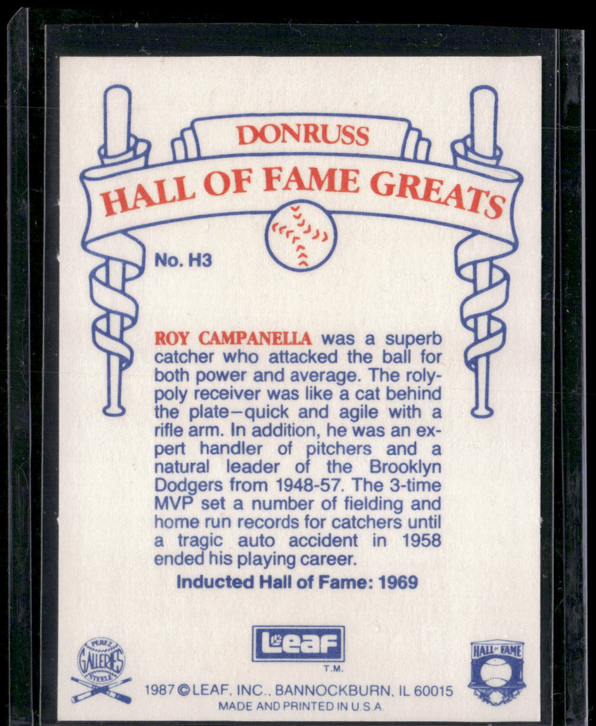 1987 Leaf Candy City Team Hall of Fame Greats #H3 Roy Campanella