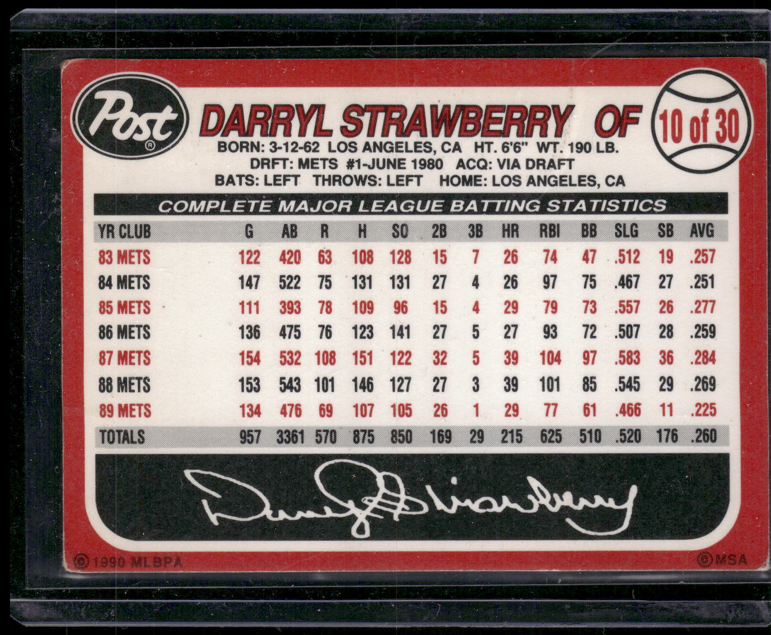 1990 Post #10 Darryl Strawberry