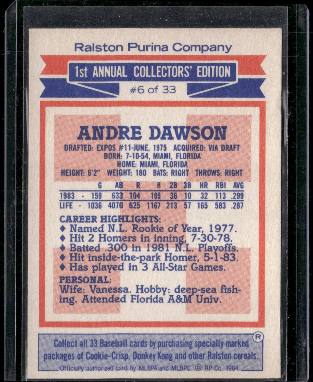 1984 Topps Cereal Series #6 Andre Dawson