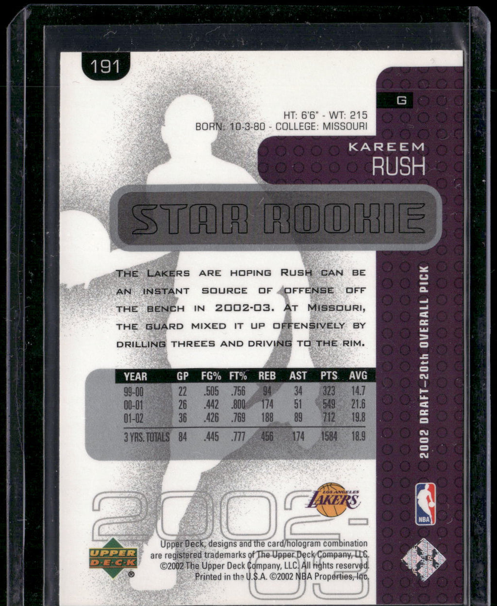 2002-03 Upper Deck #191 Kareem Rush