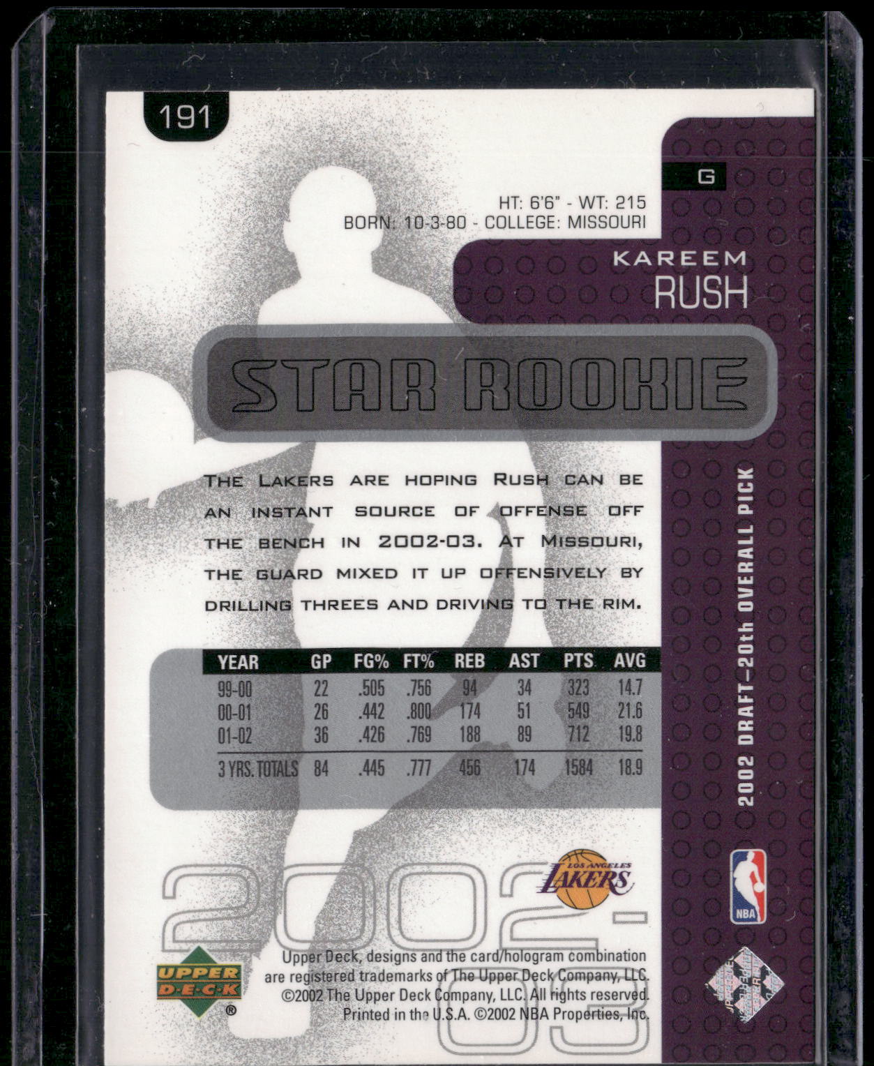 2002-03 Upper Deck #191 Kareem Rush