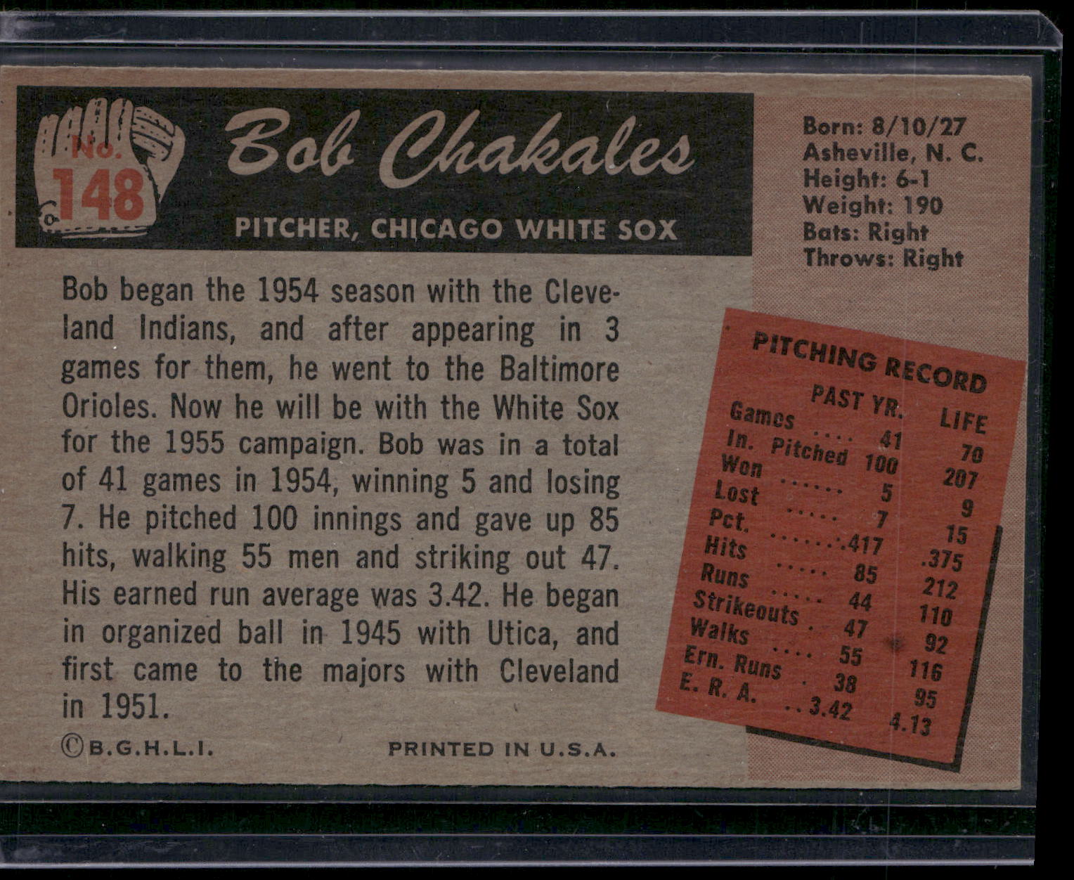 1955 Bowman #148 Bob Chakales