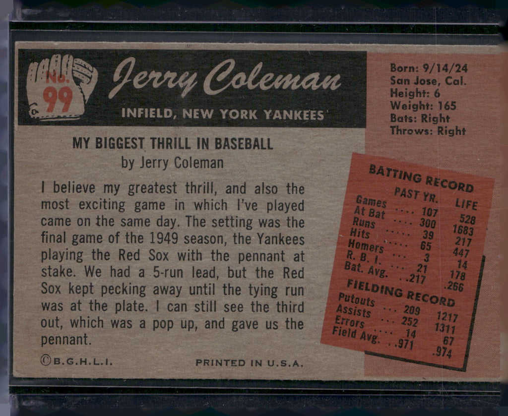 1955 Bowman #99 Jerry Coleman