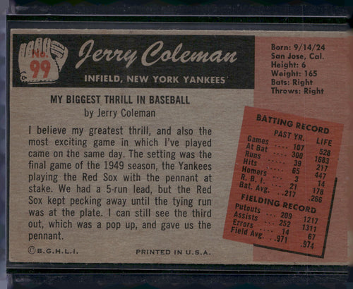 1955 Bowman #99 Jerry Coleman