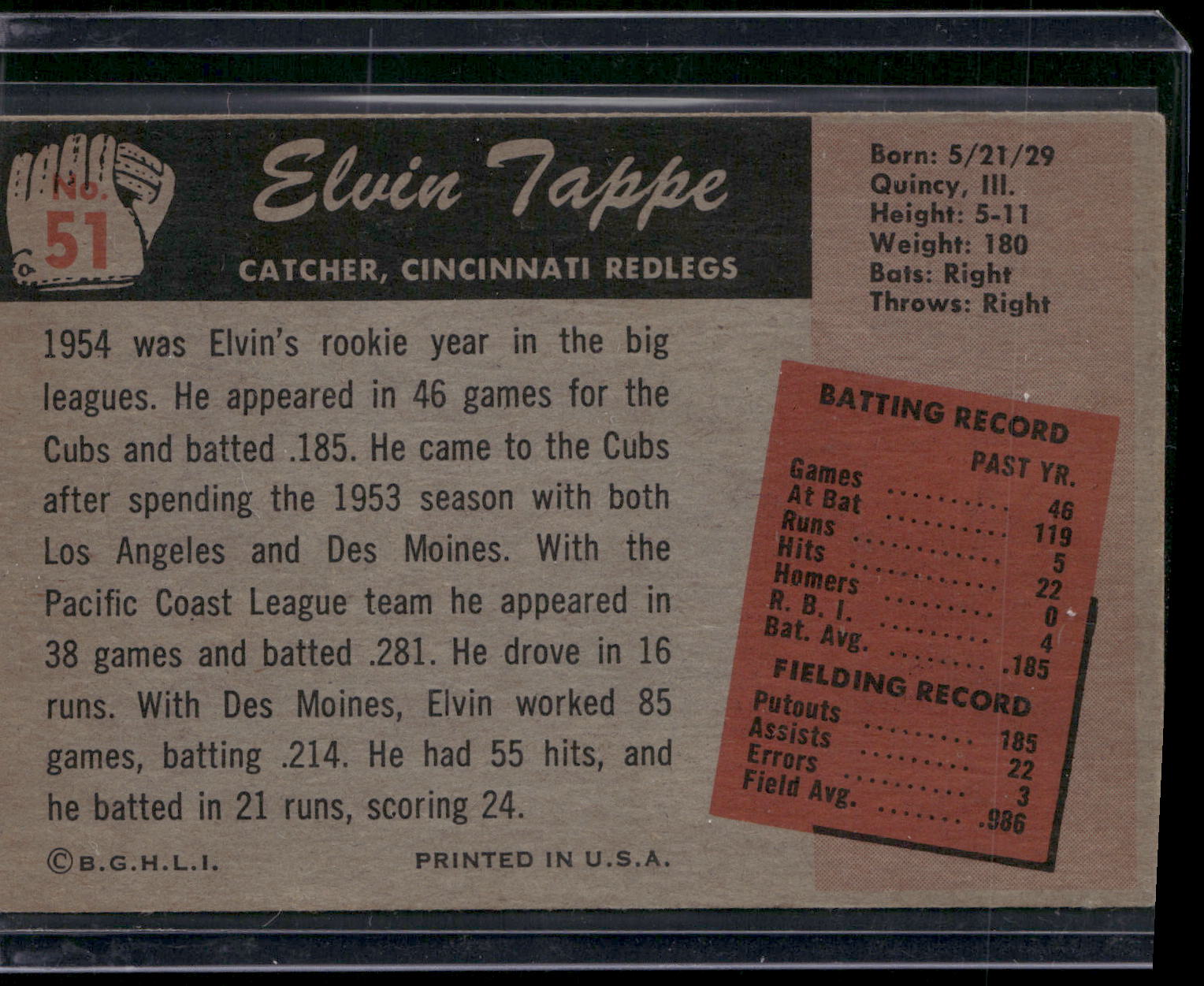 1955 Bowman #51 Elvin Tappe