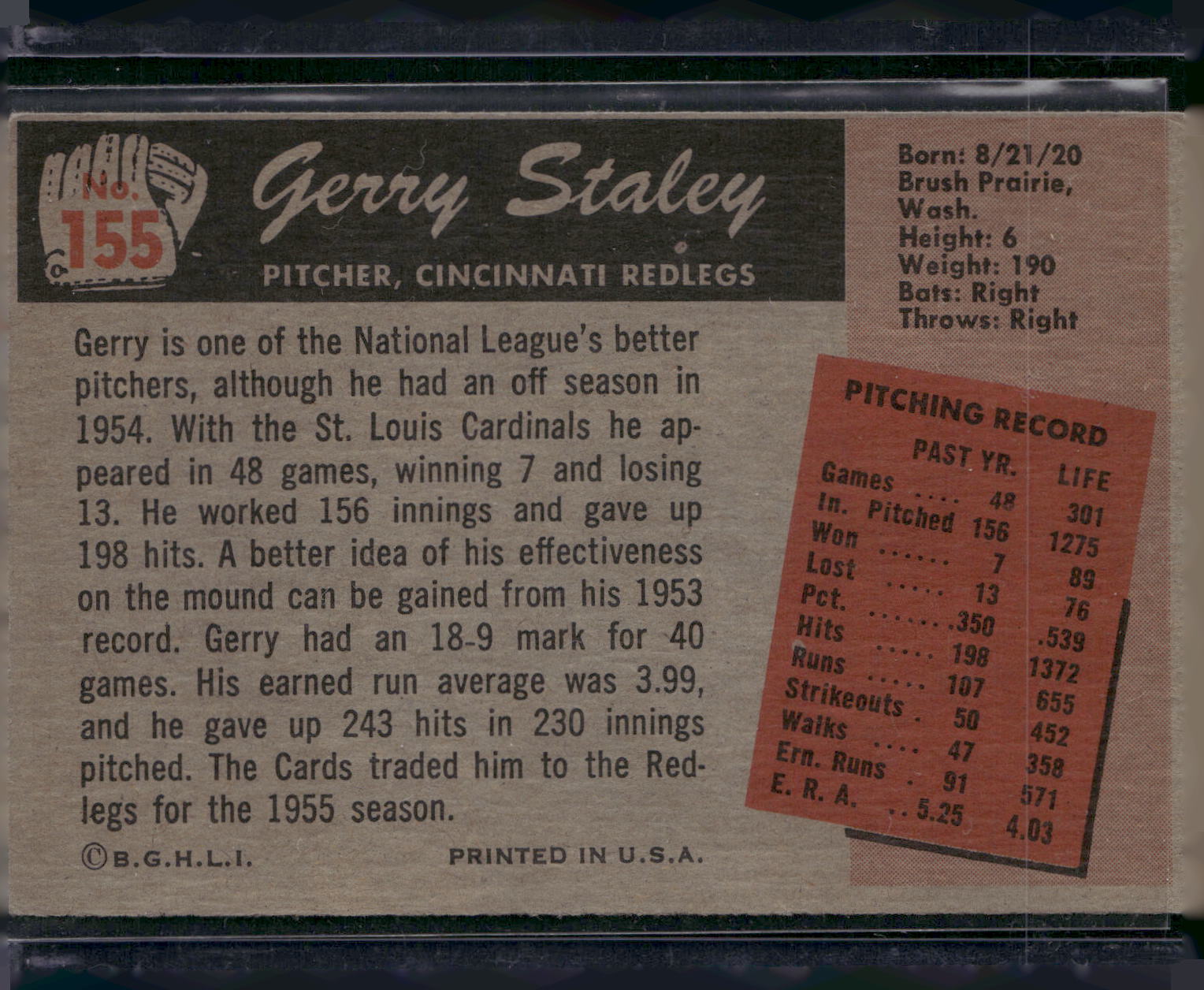 1955 Bowman #155 Jerry Staley